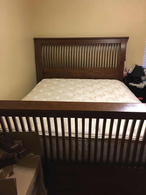 Queen Mission Style Solid Oak Sleigh Bed Frame