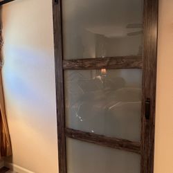 Barn Door With 3 Frosted Glass Panels And All Hardware
