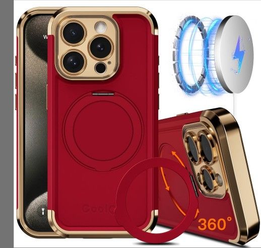 iPhone 14 Pro Max Case/Stand/Red N Gold/New