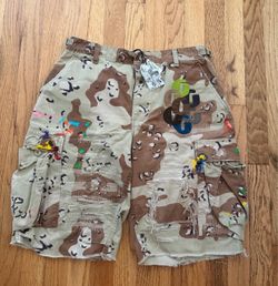 Desert Camo Cargo Shorts with Paint Splatter