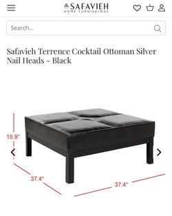 Safavieh Terrence Cocktail Ottoman Silver Nail Heads - Black, living room couch