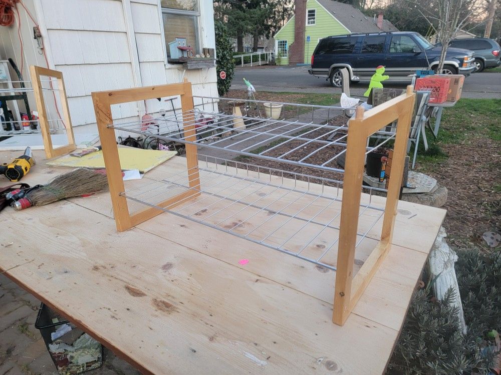 2 Tier Wood and Wire Shoe Rack