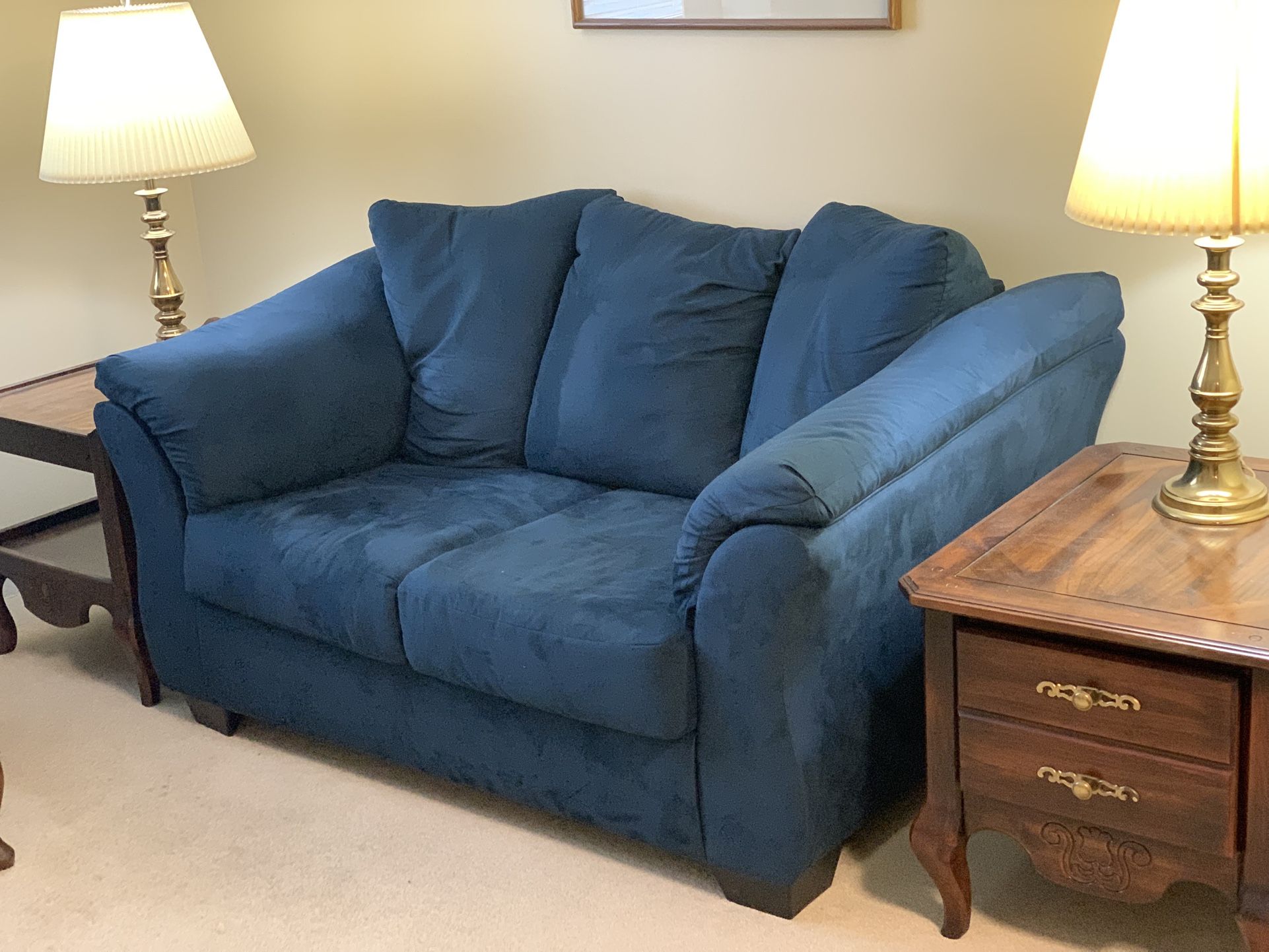 Plush Navy Blue Loveseat Couch