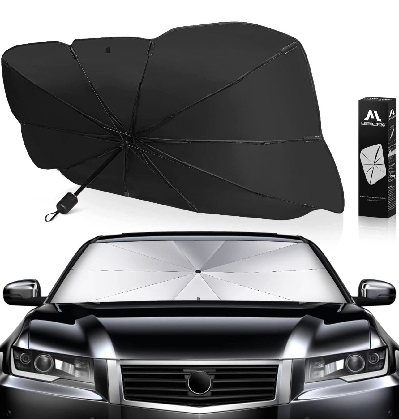 Windshield Sun Shade Umbrella, Car Sun Shade Windshield Foldable UV Ray Reflector, Car Windshield Sun Shade Cover Visor Auto Trucks SUV Keeps Vehicle 