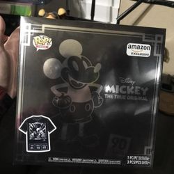 Funko Pop! 3 Pack & Tee: Disney - Mickey's 90th T-Shirt and Silver Steamboat Willie, Conductor, and Apprentice, Amazon Exclusive, Size XL