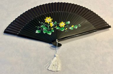 Vintage collectible Hand-painted Spanish folding fan, often referred to as "abanico"