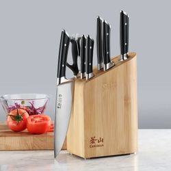 BRAND NEW IN SEALED BOX Cangshan RAINIER Series 8-Piece Knife Block Set, German Steel, Bamboo Block, Black