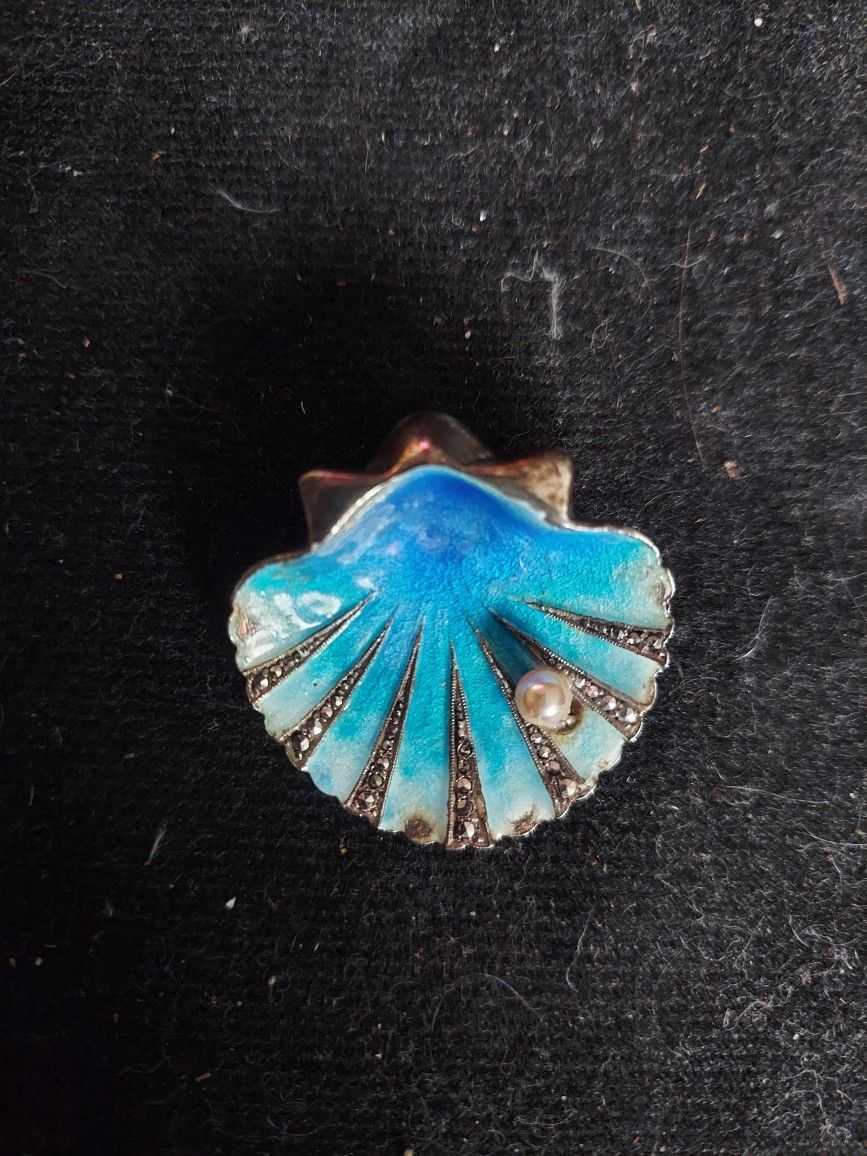 Sterling Silver Alice Caviness Scallop Shell Pearl Brooch
