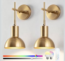 Set of 2 Wireless Brass Wall Sconces