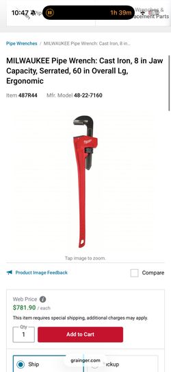 New Milwaukee 60” pipe wrench