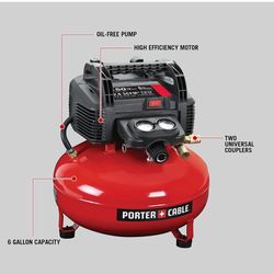 Porter-Cable C2002R 0.8 HP 6 Gallon Oil-Free Pancake Air Compressor )