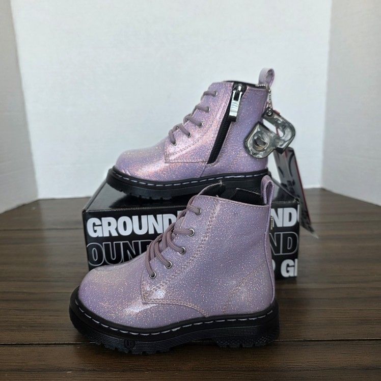 Ground Up, Pink Patent Leather Sparkle Combat Boots, Girls Size 8C NIB