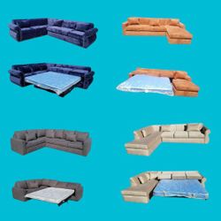 NEW 7X9FT  And 9x5ft  Sectional WITH SLEEPER CHAISE,  Sofa,  JAZZ BLUE , Charcoal MICROFIBER, Velvet  Cream,orange Fabric  Sofas  Chaise Set/ More Col