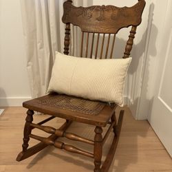 Antique Oak Rocking Chair With Cane Seat