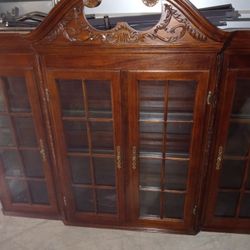 Wooden Dresser and Hutch Top Cabinet With Glass Shelves For Sale