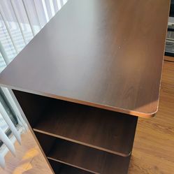 Compact Computer Desk with Built-In Shelves – Dark Espresso