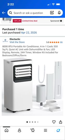 8000 BTU Portable Air Conditioner, 4-in-1