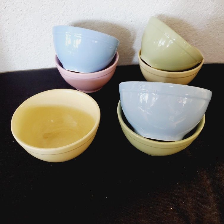 Ceramic Pottery Barn Pastel " Easter Eggs Bowls " Green Blue Yellow Pink Cottage