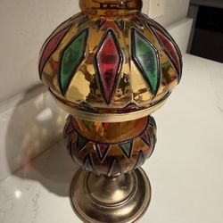 Antique Stained Glass Oil Lamp 
