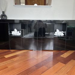 Black  2 Pcs Sidetable / Living Room High Gloss Buffet / Storage Office Cabinet / Credenza