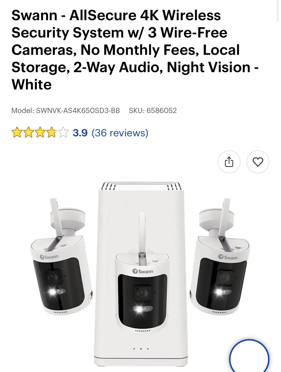 Swann - AllSecure 4K Wireless Security System w/ 3 Wire-Free Cameras, No Monthly Fees, Local Storage, 2-Way Audio, Night Vision - White Model: SWNVK-A