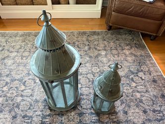 Decorative Metal glass wood Lanterns Set of 2