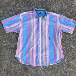 VINTAGE TOMMY HILFIGER PINSTRIPED CASUAL BUTTON DOWN SHIRT