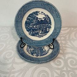 (3) VNTG Currier & Ives 6 3/8” Bread & Butter Plates “The Harvest” EUC