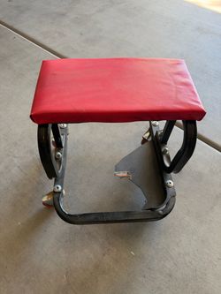 Rolling Mechanic Stool / Garage Work Seat – Red Padded Cushion