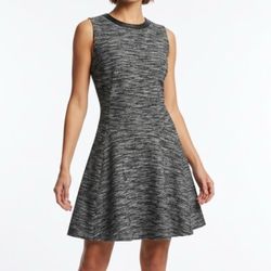 Madewell Tweed Leather Trim Fit Flare Skater Dress 12 Dark Academia Indie Mini