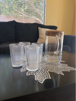 Glass pitcher 1 liter with  four glasses