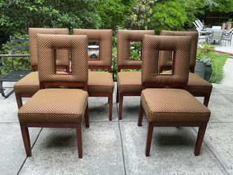 Set of 6 Geometric Upholstered Dining Chairs - Mid Century Style Cutout Back