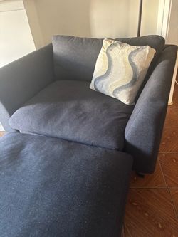 Navy Blue Oversized Accent Chair with Ottoman