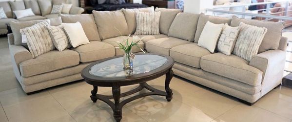 Large Beige Fabric Sectional Sofa