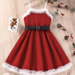 Girls Contrast Mesh Frill Trim Belted Cami Party Dress
