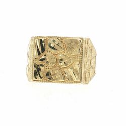 Men’s 10k Yellow Gold Nugget Square Signet Ring Size 10 GP3135380