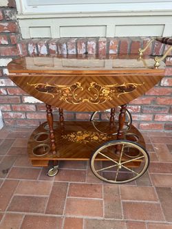 Italian Marquetry Inlaid Wood Bar Cart