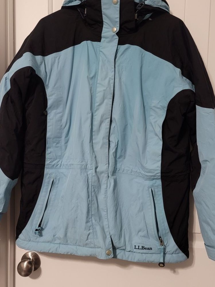 LL Bean Womens M Blue Jacket OPH15 Removable Hood Primaloft Ski Parka Flaw