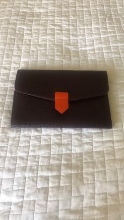Leather Travel Wallet Aubergine-Orange Fabriano Made In Italy Huber & Lerner