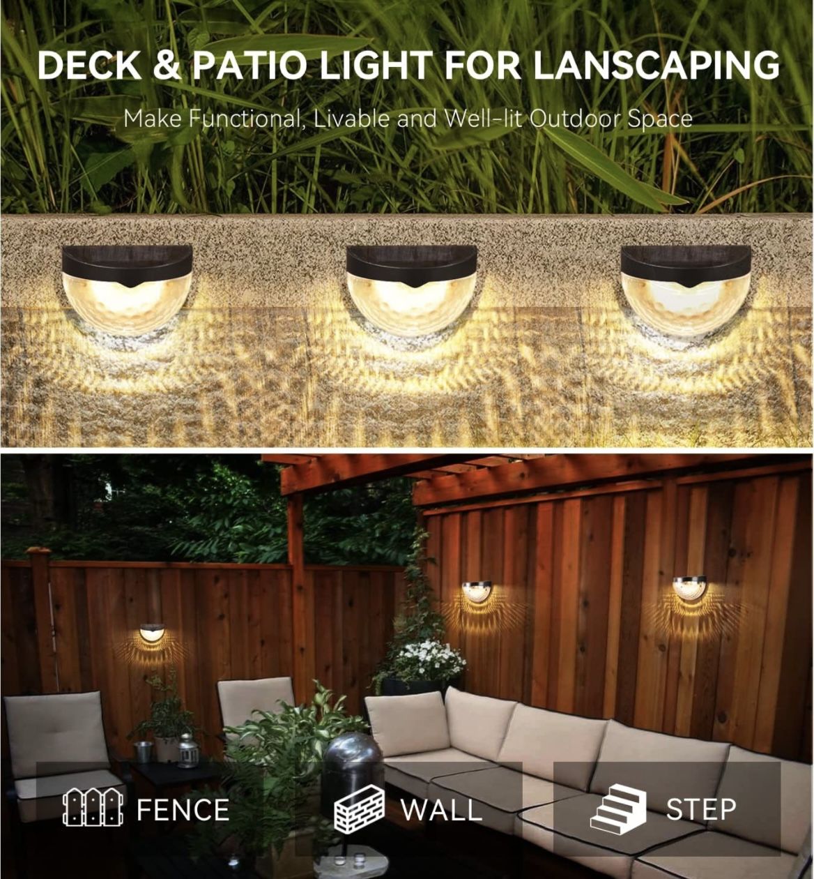 Solar Fence Deck patio Lights 4pack