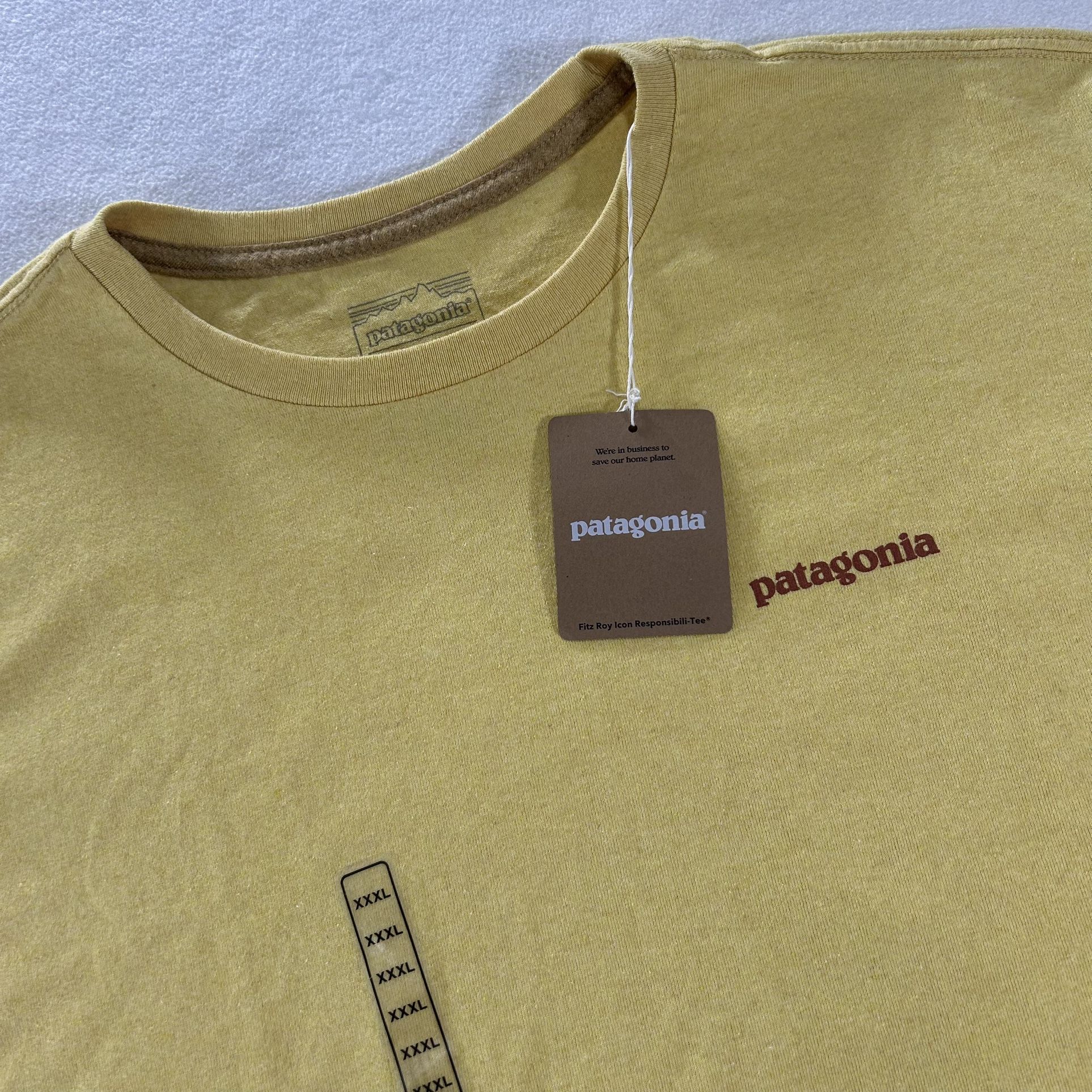 NWT Patagonia Men’s XXL Yellow Fitz Roy Responsibili-Tee Short Sleeve T Shirt
