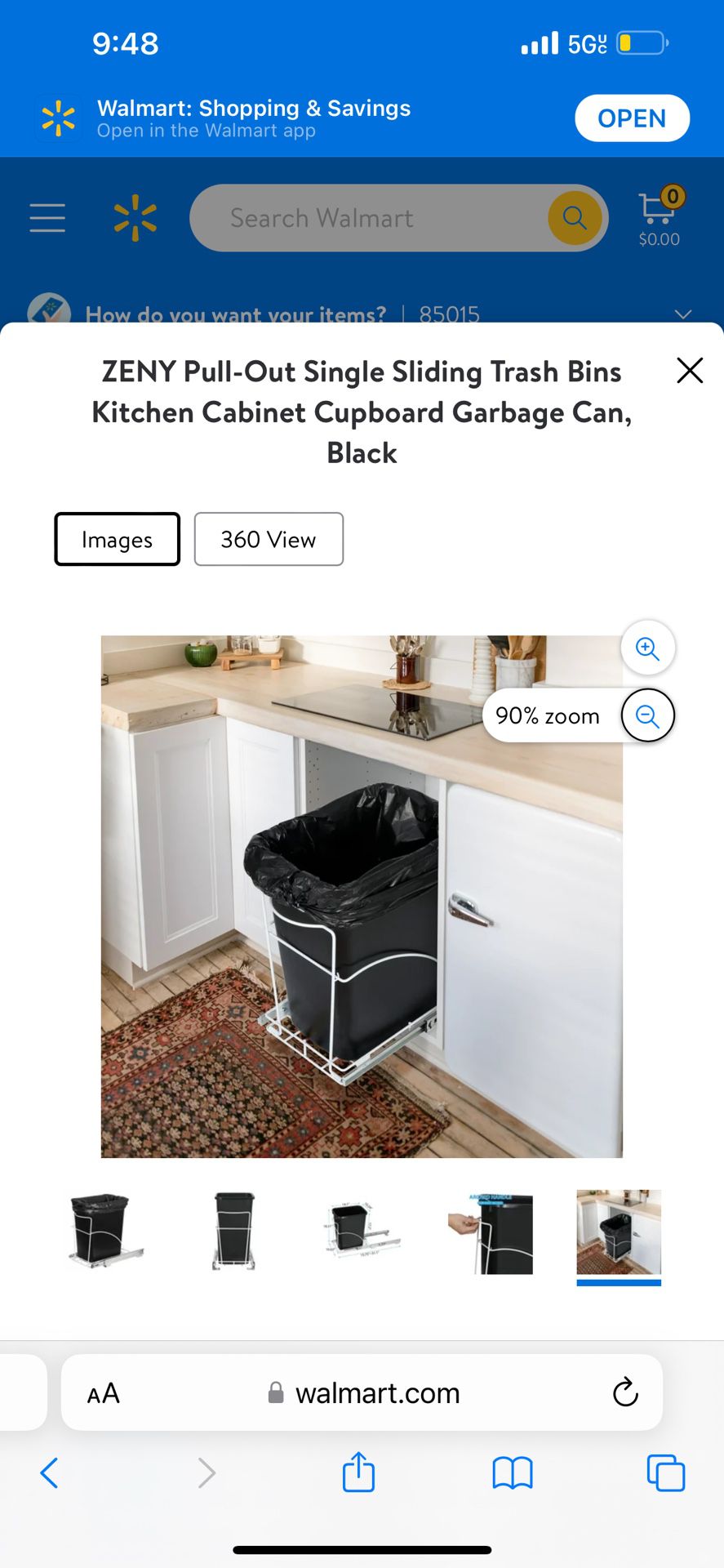 Pull-Out Single Sliding Trash Bins Kitchen Cabinet Cupboard Garbage Can, Black