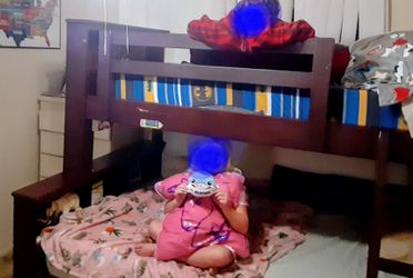 Stained Wooden Bunkbed twin over Full size Frame only