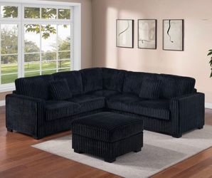 Corduroy sectional sofa with ottoman