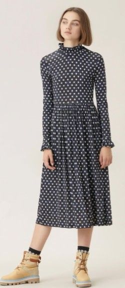 STINE GOYA Clarabelle Midi Dress Star Print Jersey Black Blue White {H51} Small
