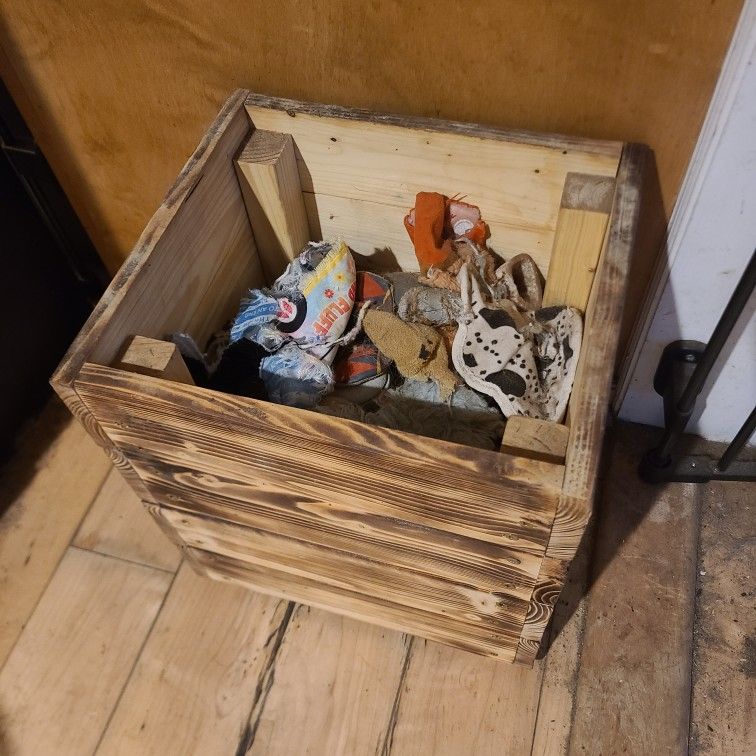 Handmade Wooden Dog Toy Bin