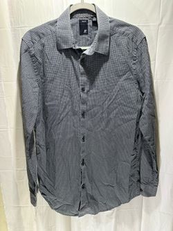 JF J Ferrar Mens Black Gray Dress Shirt Long Sleeve Slim Fit Sz M