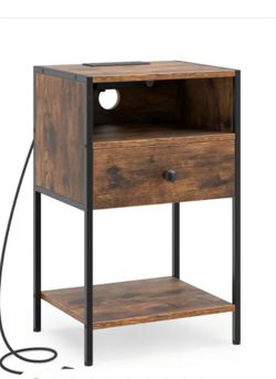 Nightstand with Charging Station Bedside Table with USB Ports and Outlets