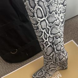 Micheal Kors Isra Snake Embossed Leather Wedge Boot