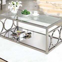 Brand New Glam Modern Chrome And Glass Coffee Table